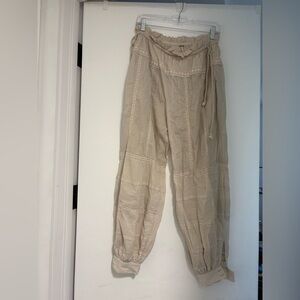 Free People Beige Boho Pants with Lace Details